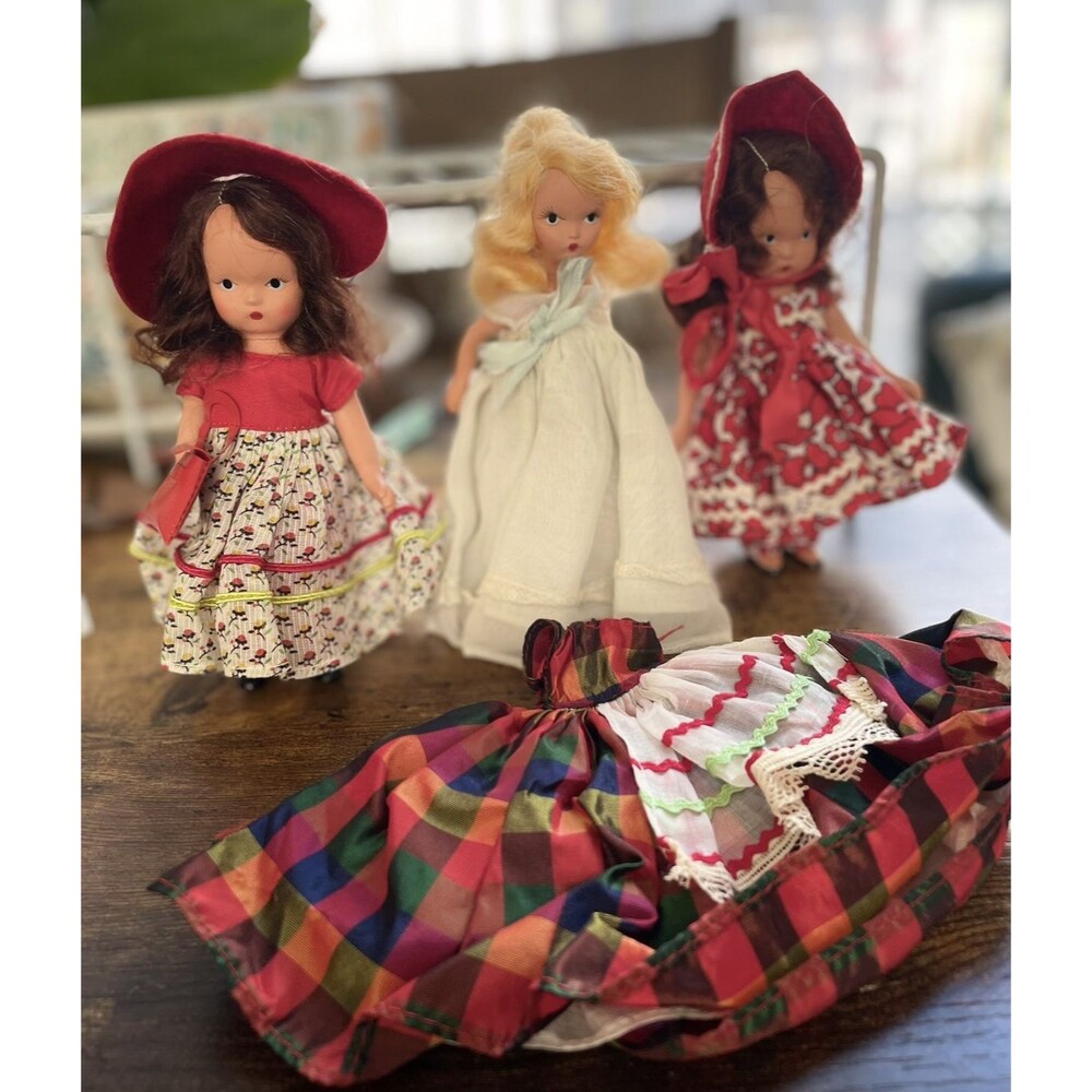 Nancy Ann Storybook Dolls Vintage Lot 3 Dolls Extra Dress 5.5" Red White Good